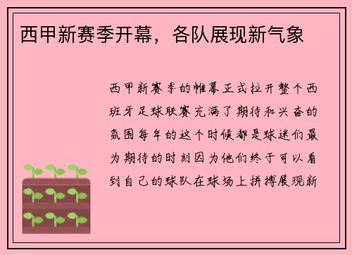 西甲新赛季开幕，各队展现新气象